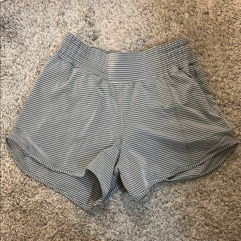 Lululemon grey and white striped shorts